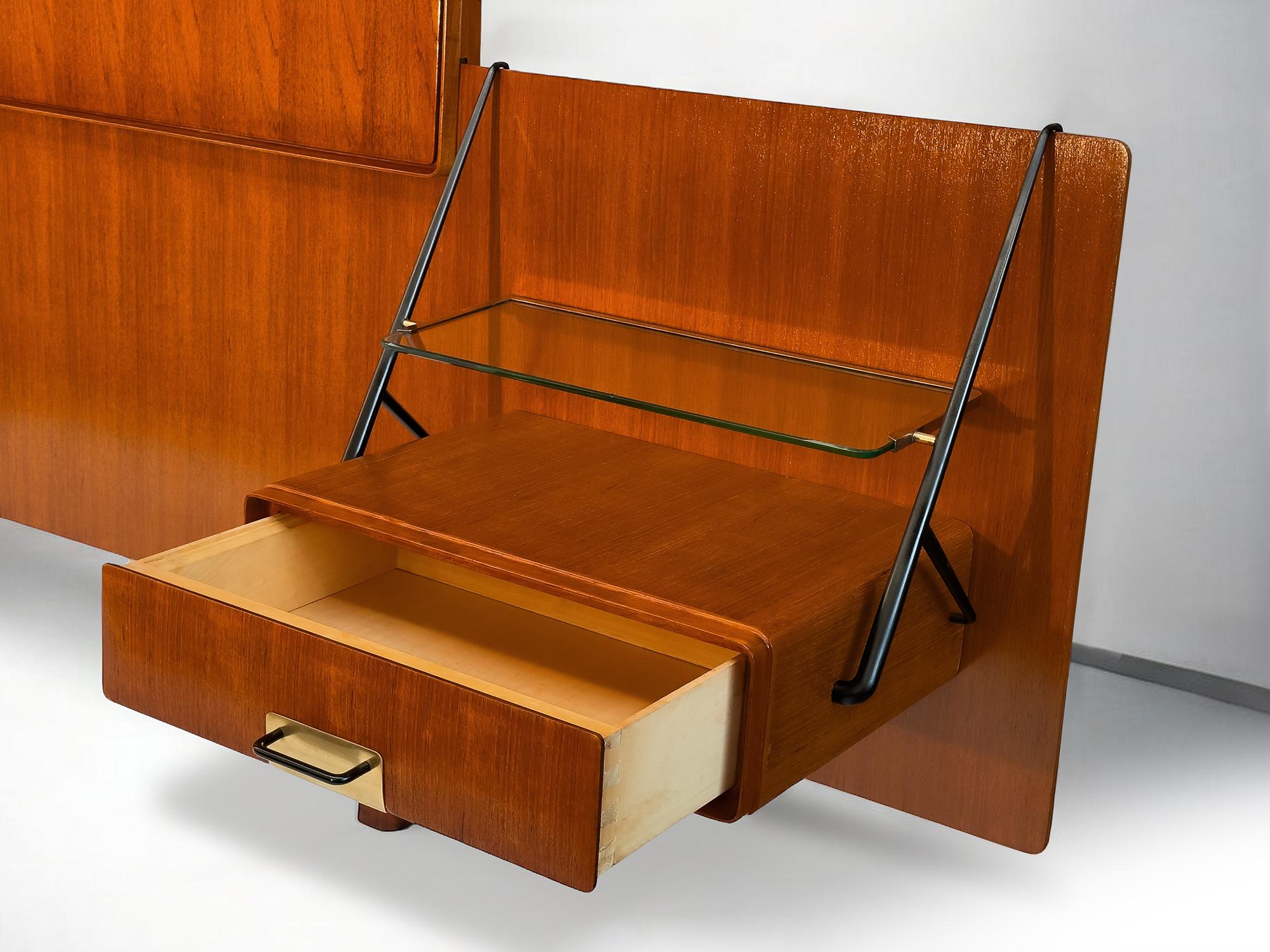 Italian Mid-Century Bed Headboard with Nightstands by Silvio Cavatorta, 1950s 3