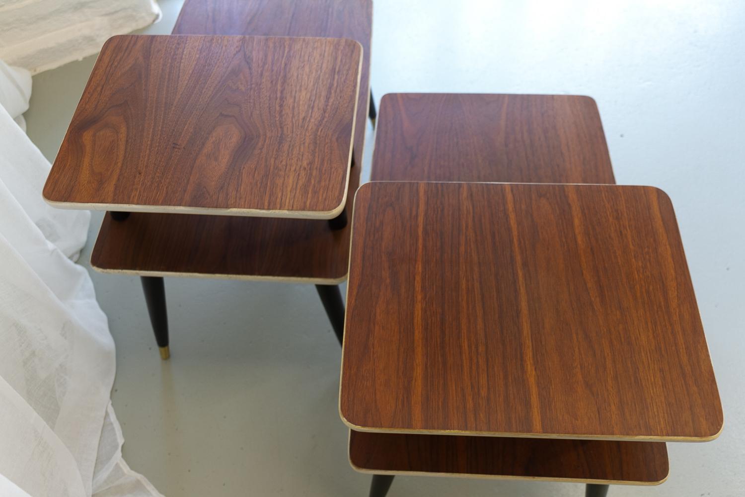 Mid-Century Modern Italian Mid-Century Bedside Tables in Walnut, 1950s. Set of 2.