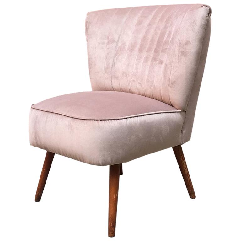 Italian Midcentury Beech and Powder-Colored Velvet Cocktail Chair, 1960s For Sale