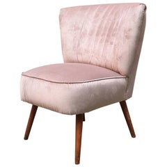 Italian Midcentury Beech and Powder-Colored Velvet Cocktail Chair, 1960s