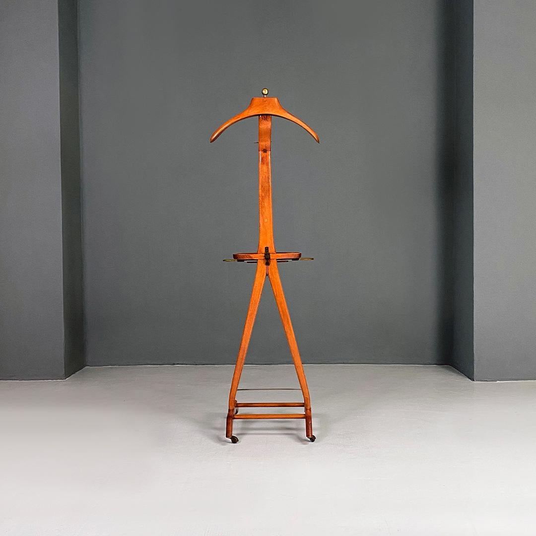 Italian Mid Century Beech Brass Valet Clothes Stand by Reguitti Brothers 1950s In Good Condition In MIlano, IT