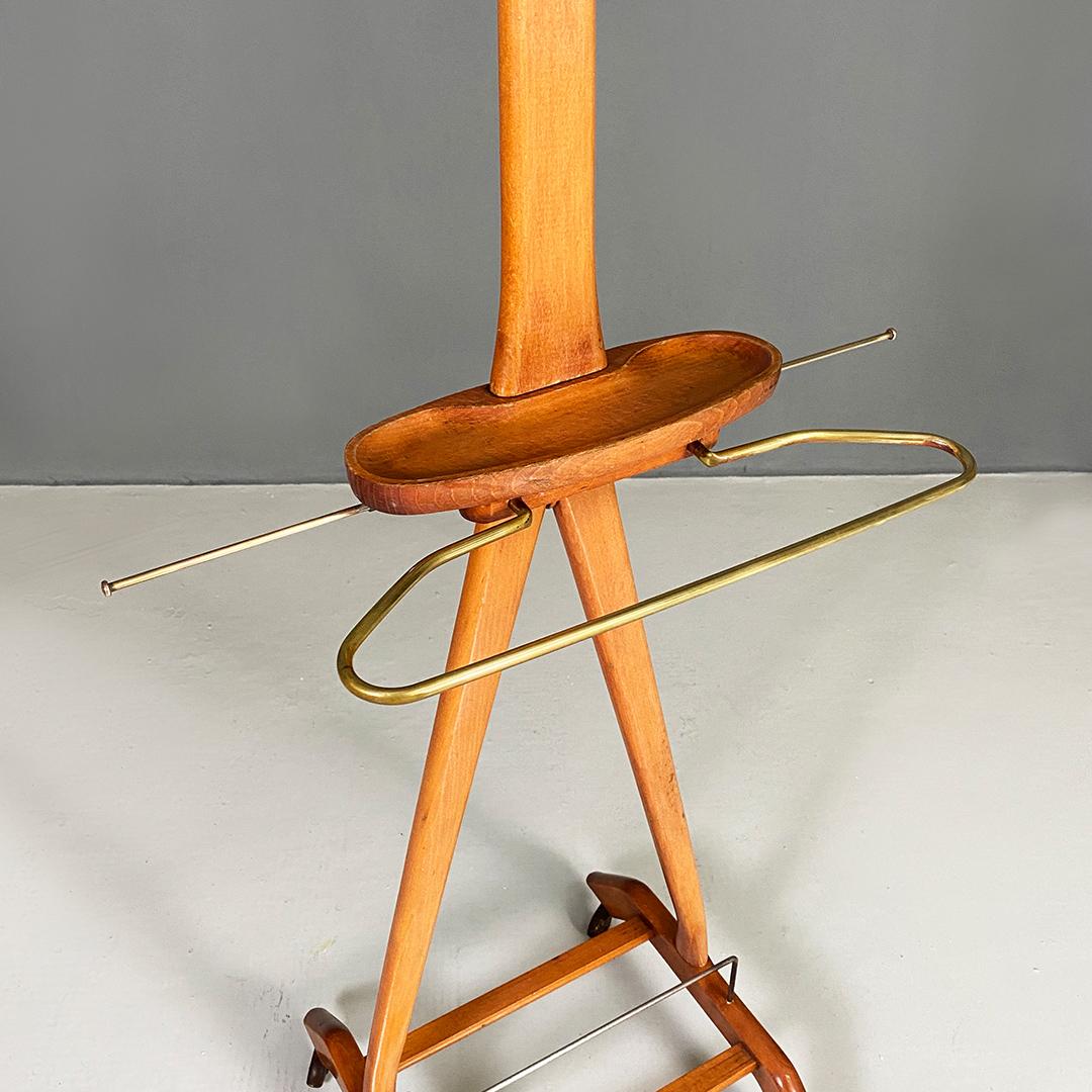 Italian Mid Century Beech Brass Valet Clothes Stand by Reguitti Brothers 1950s 3