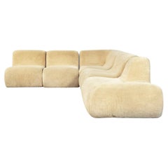 Italian Mid-Century Beige Velvet Space Age Modular Sofa, 1970s