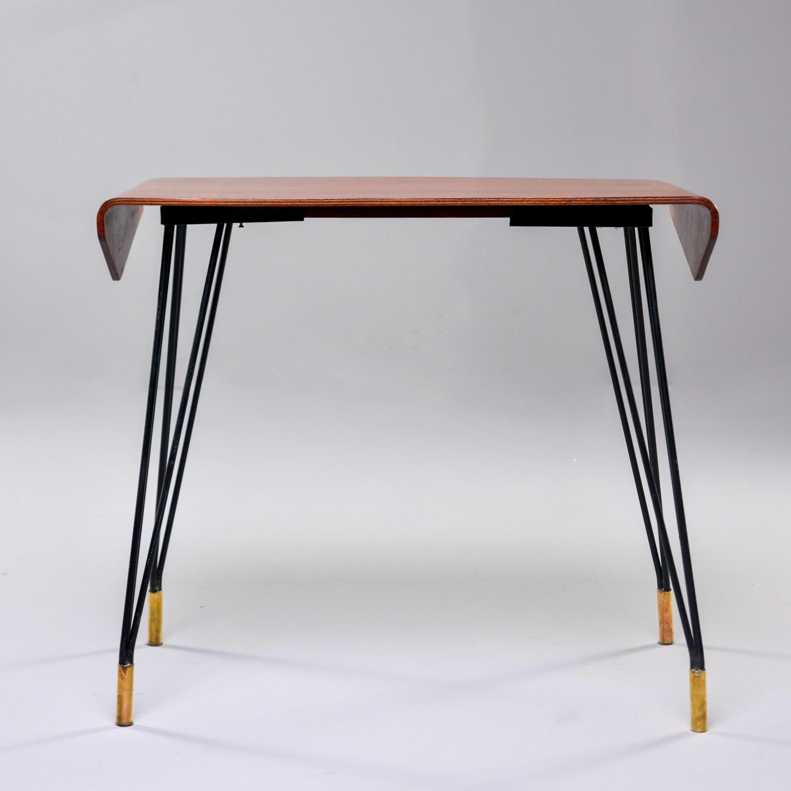 20th Century Italian Midcentury Bent Wood Table with Iron Legs and Brass Feet