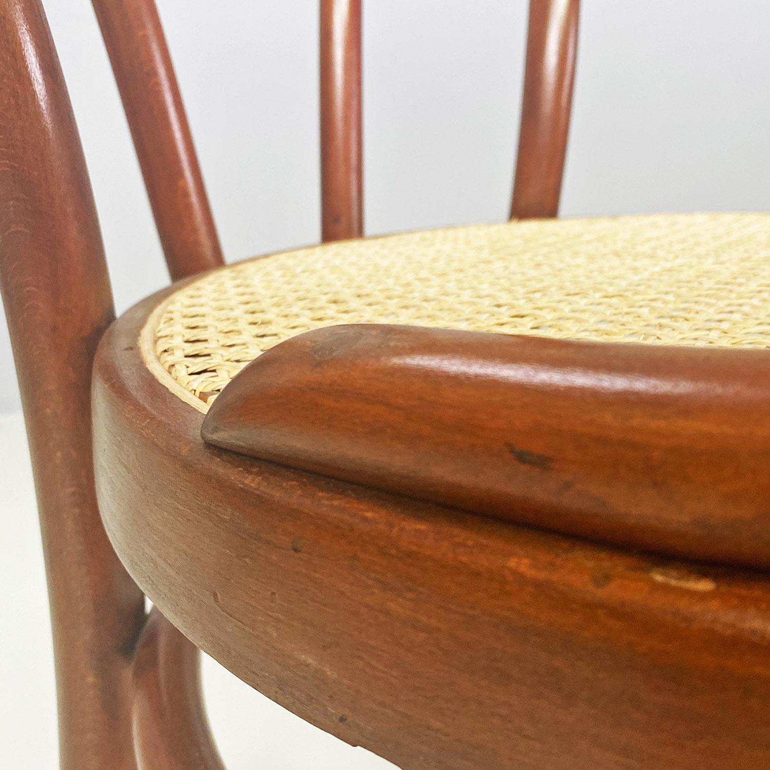 Straw Italian mid-century big beech wood and Vienna straw Thonet chairs, 1950s For Sale