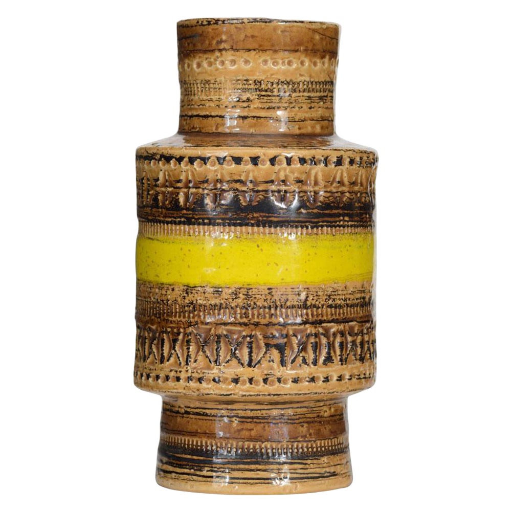 Italian Mid-Century Bitossi Brown and Yellow Ceramic Vase