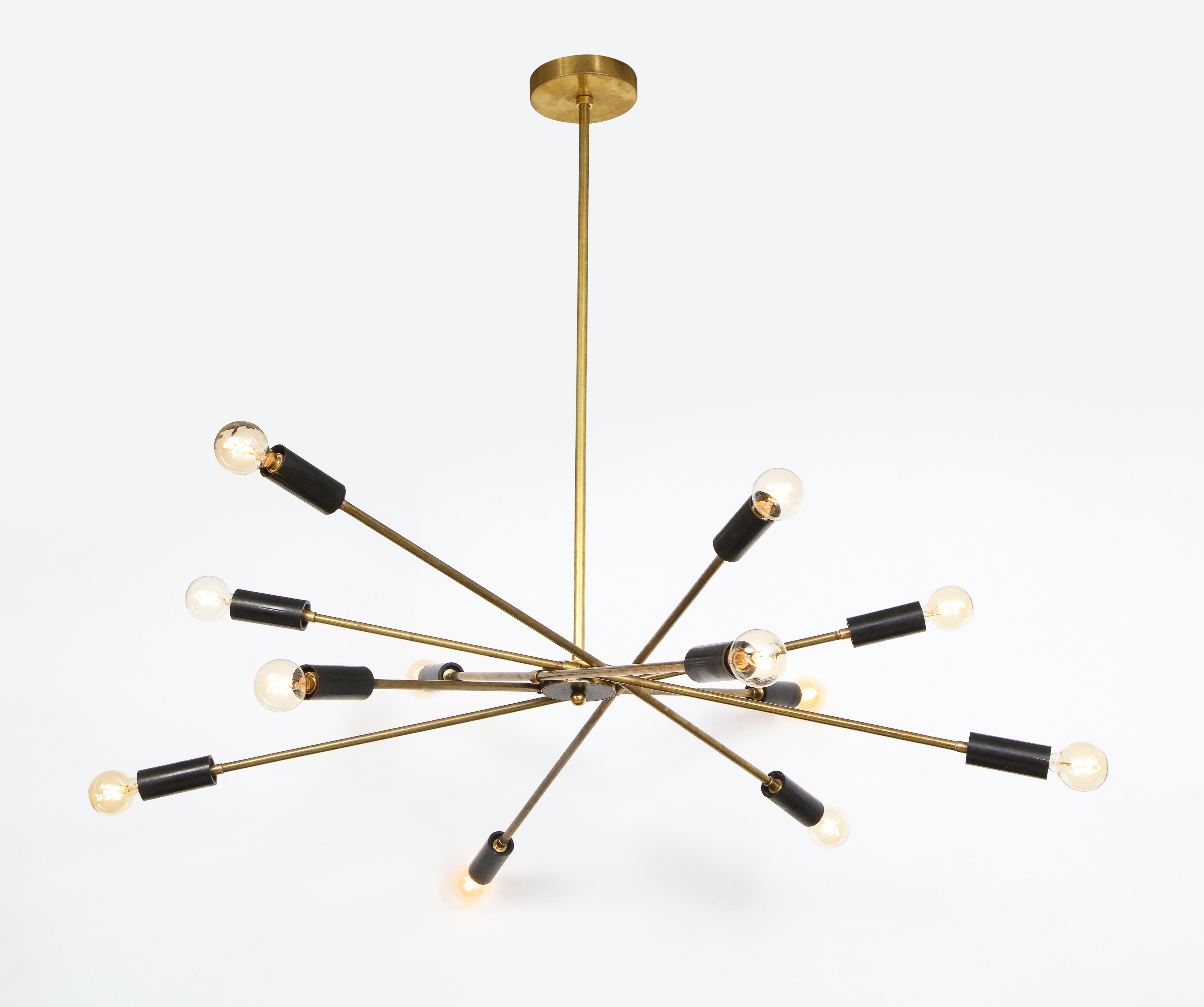 Italian Mid-Century Black and Brass Sputnik Chandelier