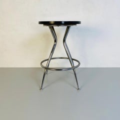 Italian Mid-Century Black and Chromed Stool, 1950s