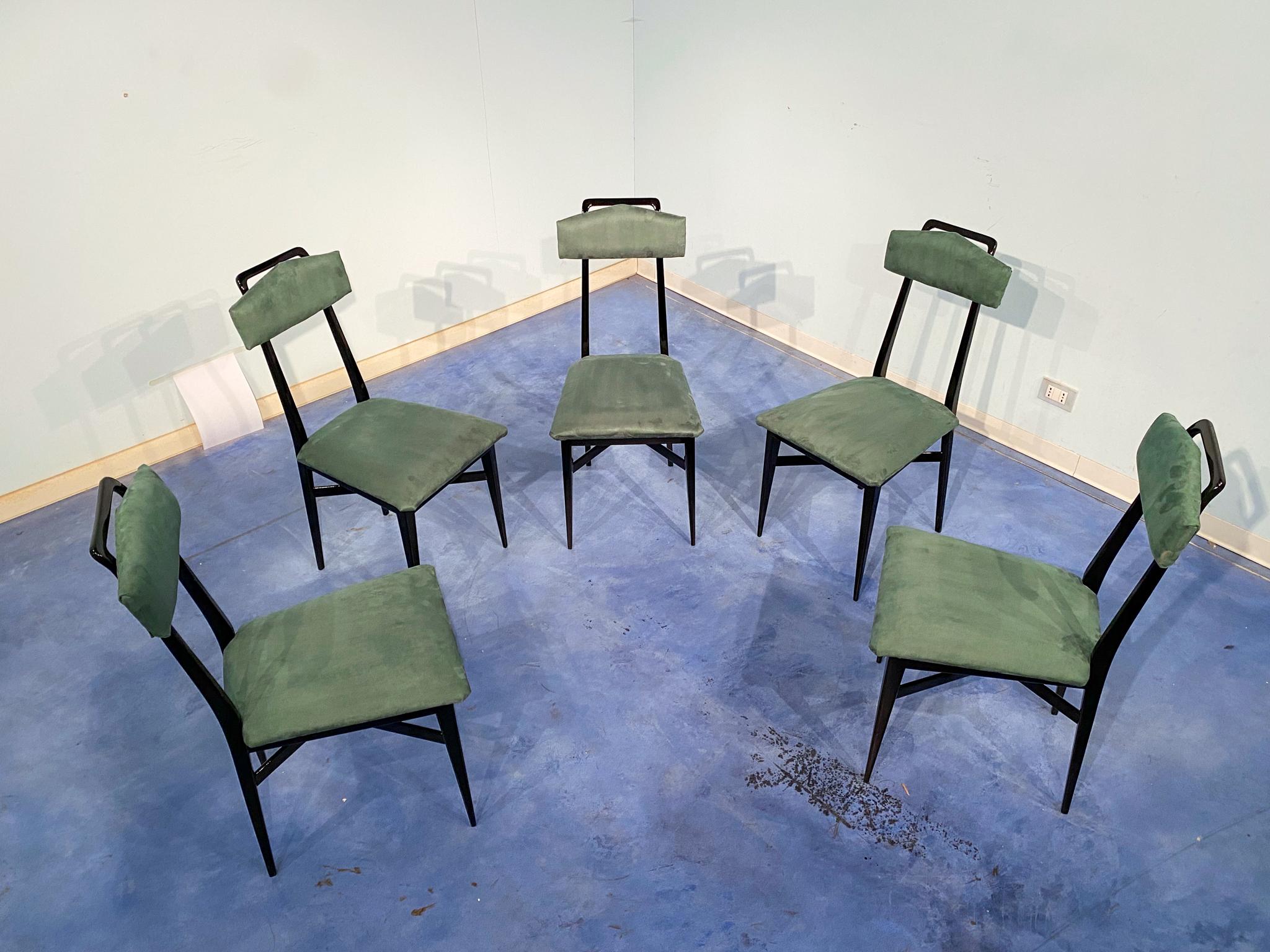 Italian Mid-Century Black and Green Color Dining Chairs, Set of Six, 1950s For Sale 4