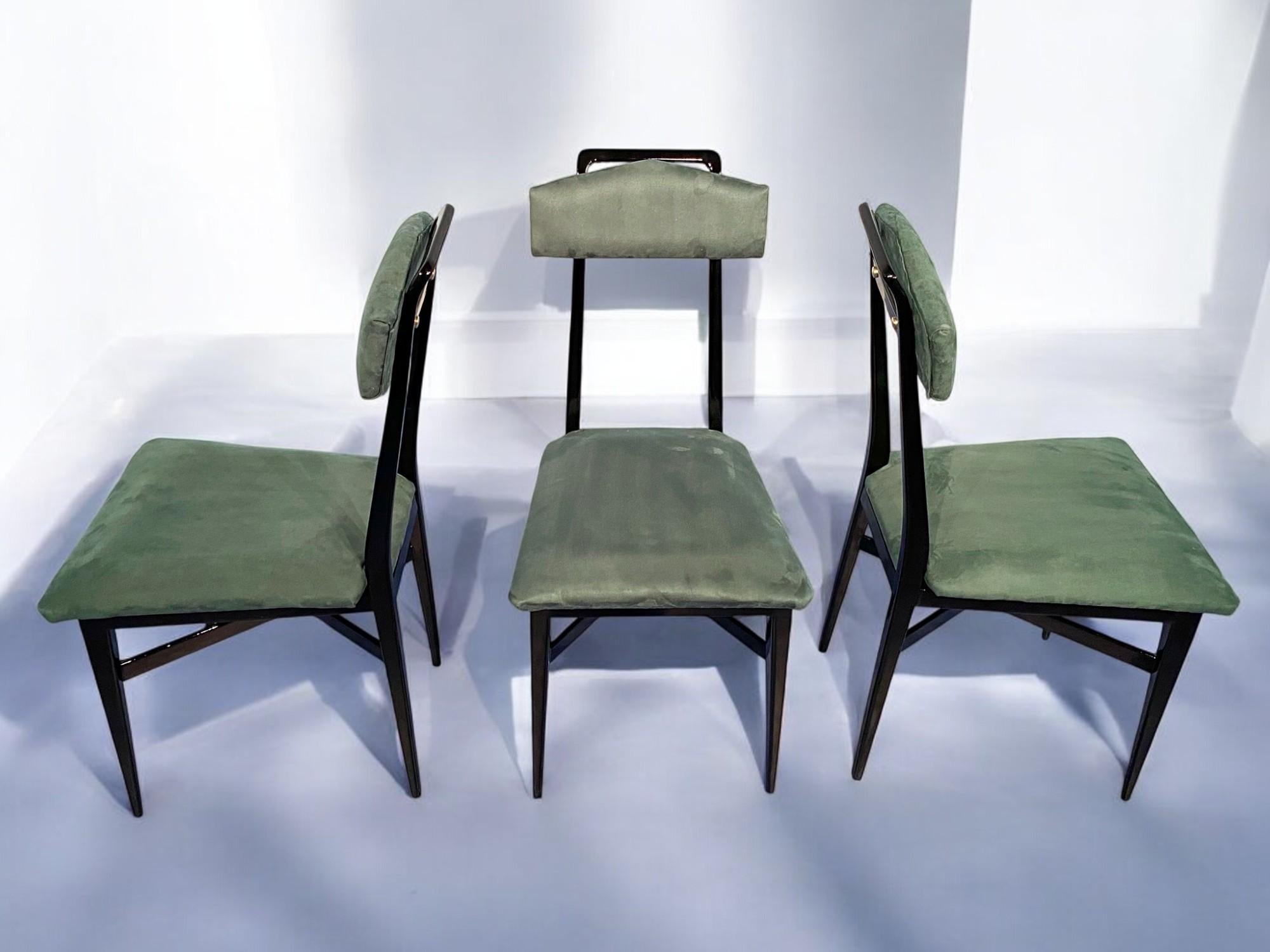 Italian Mid-Century Black and Green Color Dining Chairs, Set of Six, 1950s For Sale 4