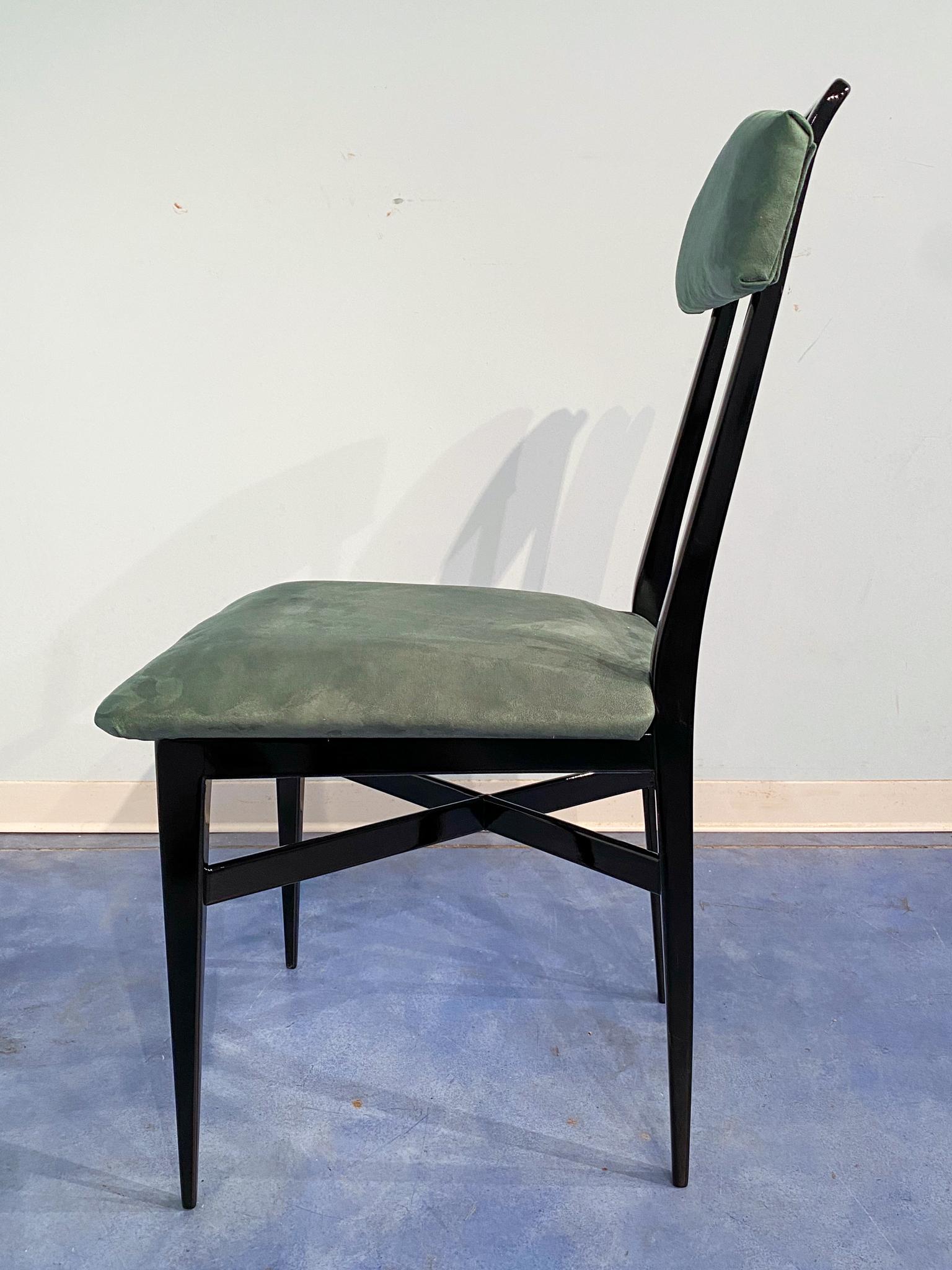 Italian Mid-Century Black and Green Color Dining Chairs, Set of Six, 1950s For Sale 5