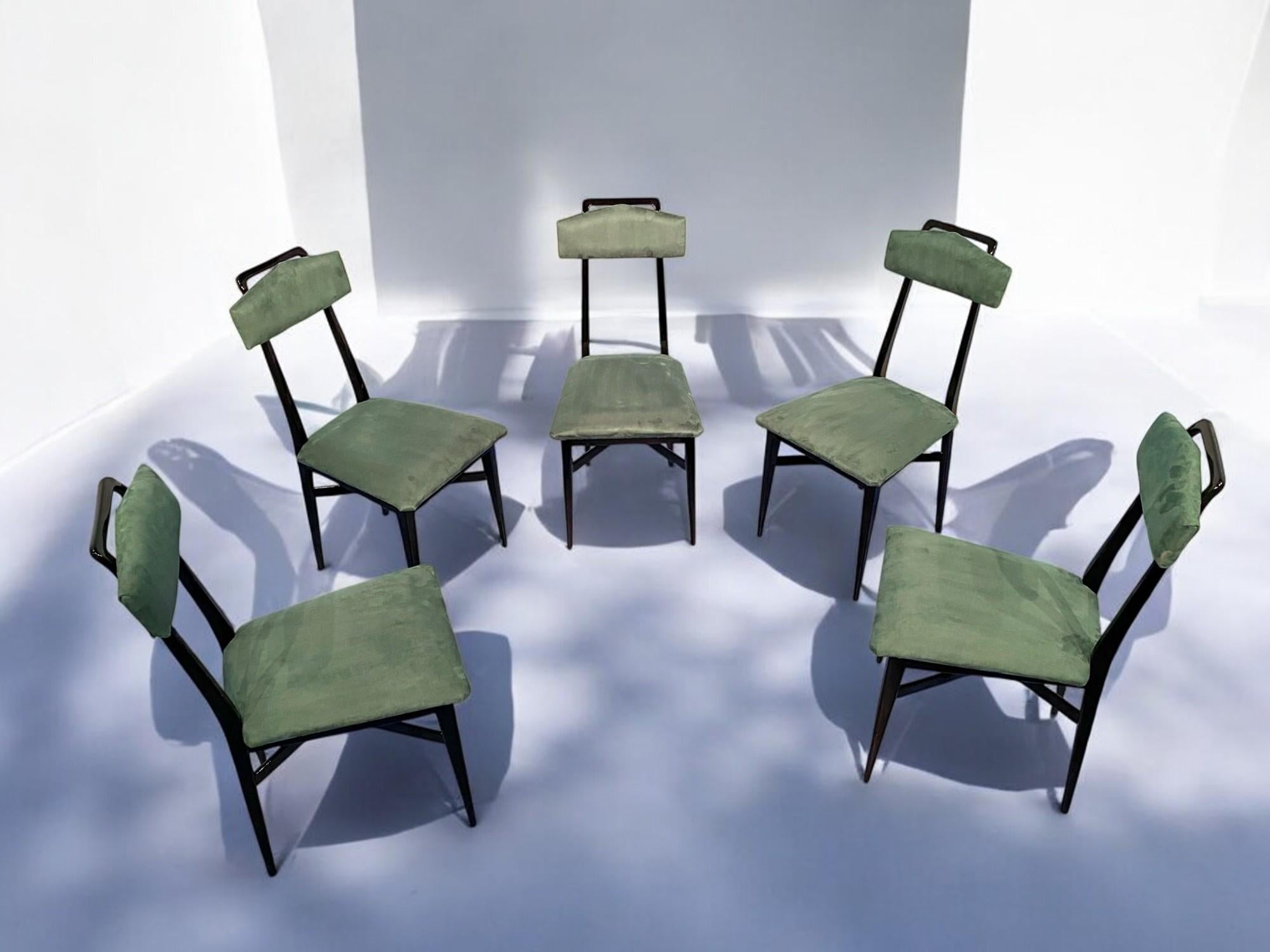 Italian Mid-Century Black and Green Color Dining Chairs, Set of Six, 1950s For Sale 5