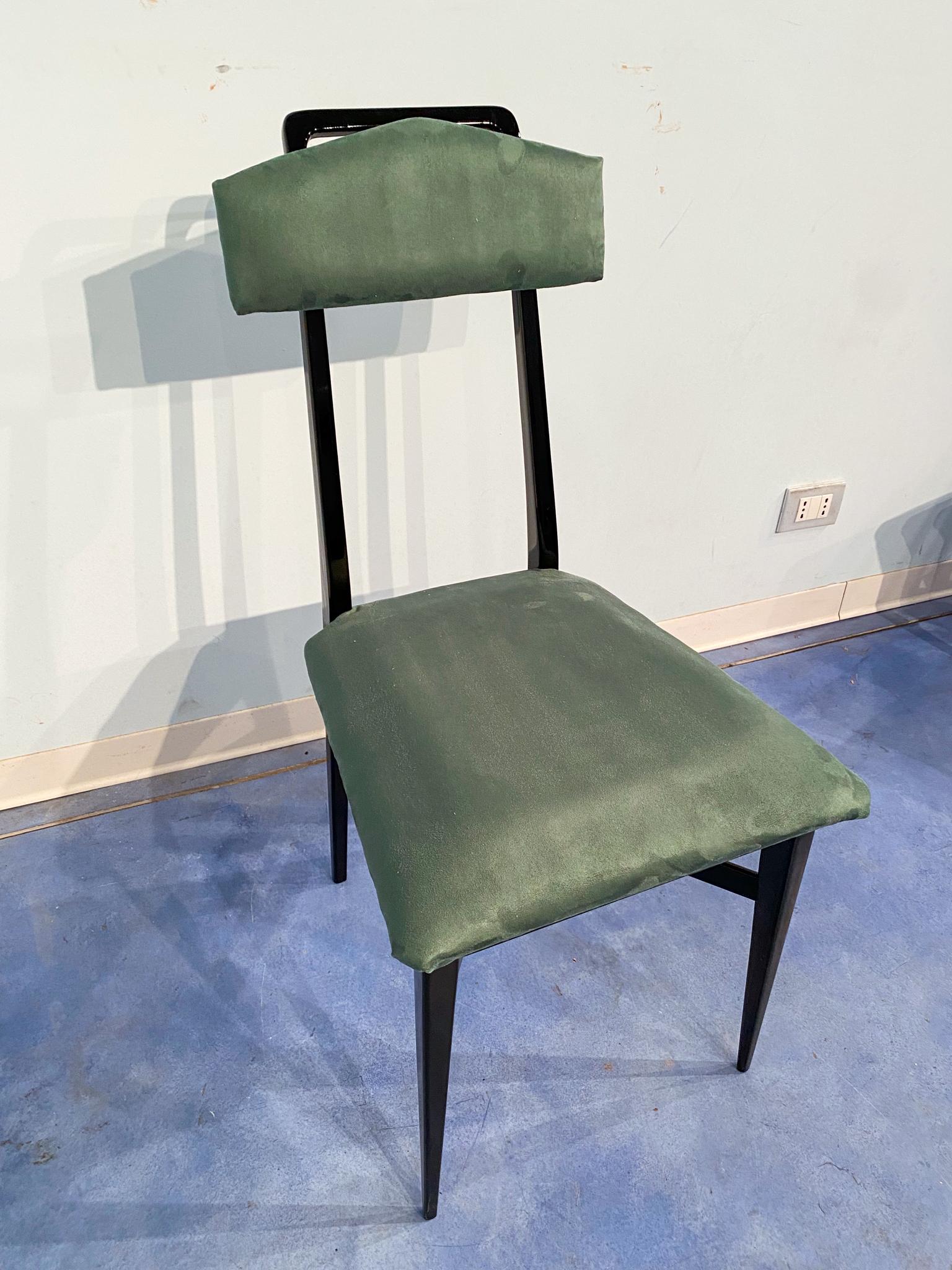 Italian Mid-Century Black and Green Color Dining Chairs, Set of Six, 1950s For Sale 6
