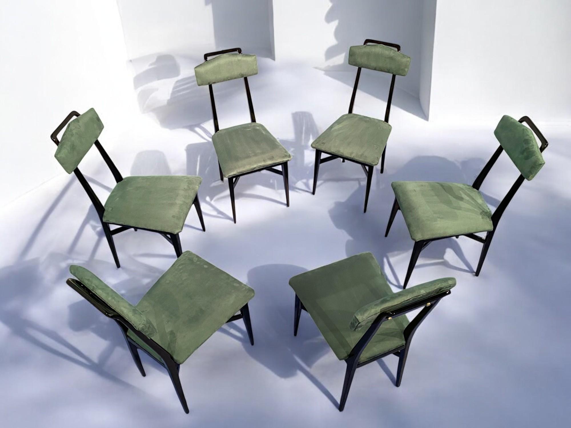 Italian Mid-Century Black and Green Color Dining Chairs, Set of Six, 1950s For Sale 6