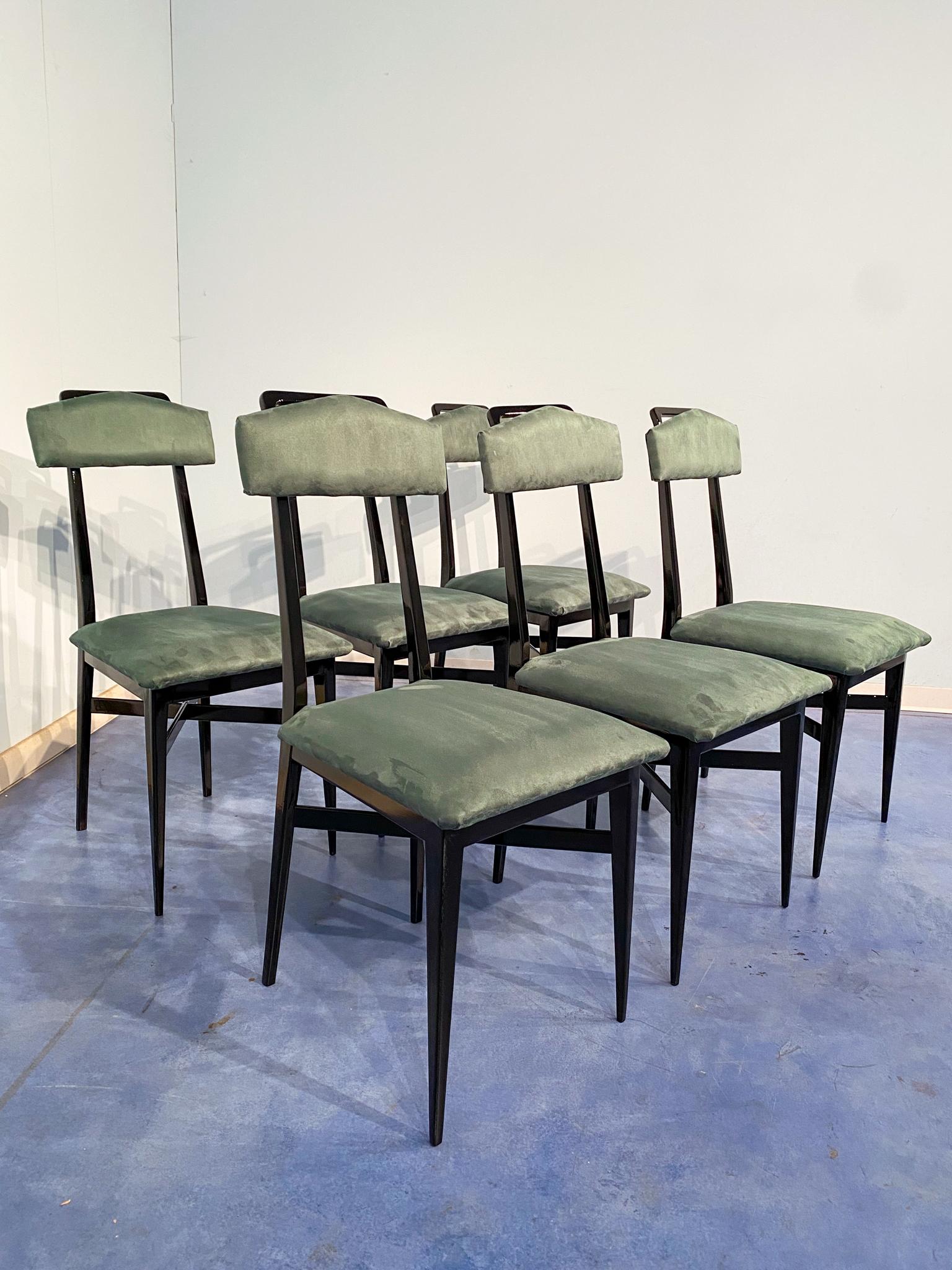 Italian Mid-Century Black and Green Color Dining Chairs, Set of Six, 1950s For Sale 7