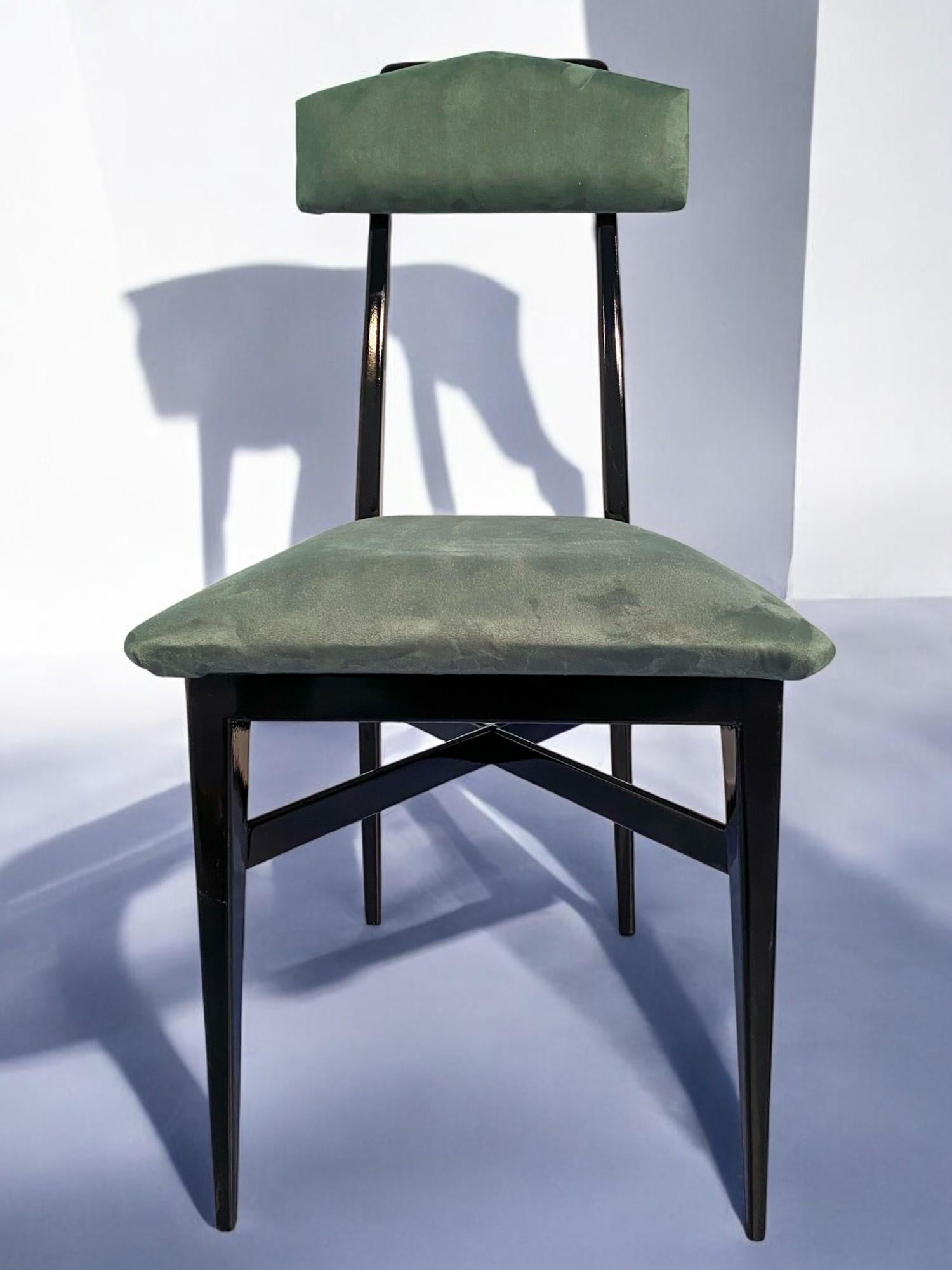 Italian Mid-Century Black and Green Color Dining Chairs, Set of Six, 1950s For Sale 7