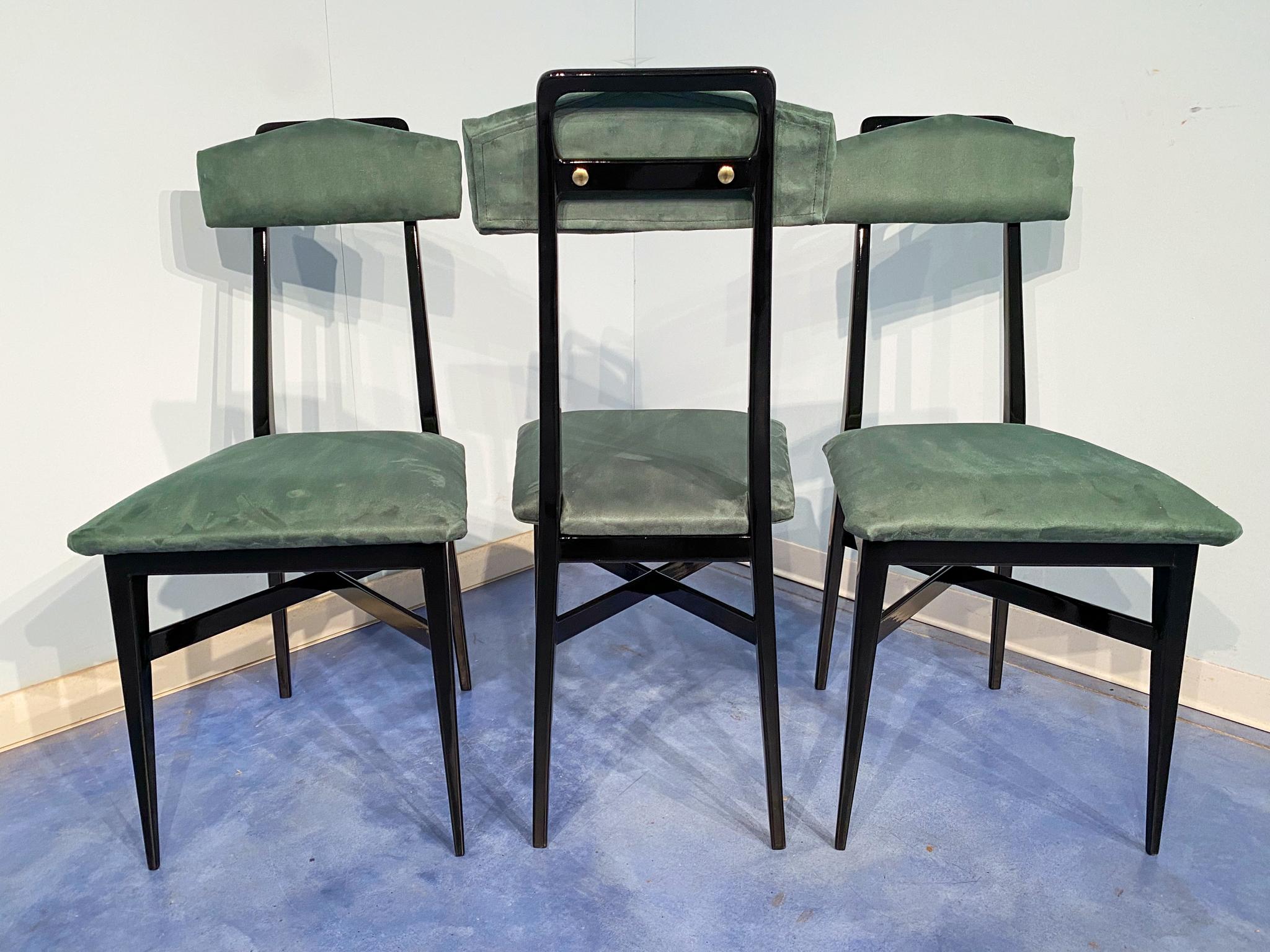 Italian Mid-Century Black and Green Color Dining Chairs, Set of Six, 1950s For Sale 8