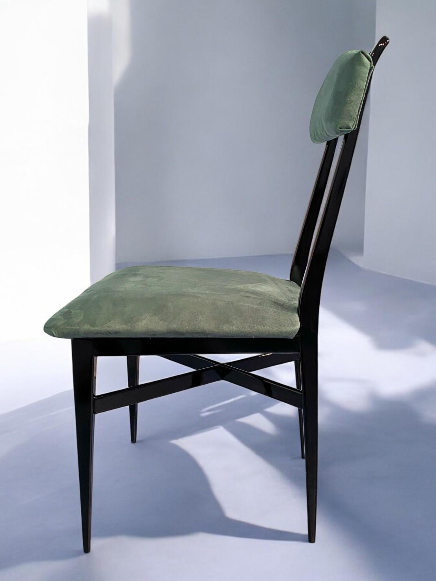 Italian Mid-Century Black and Green Color Dining Chairs, Set of Six, 1950s For Sale 8