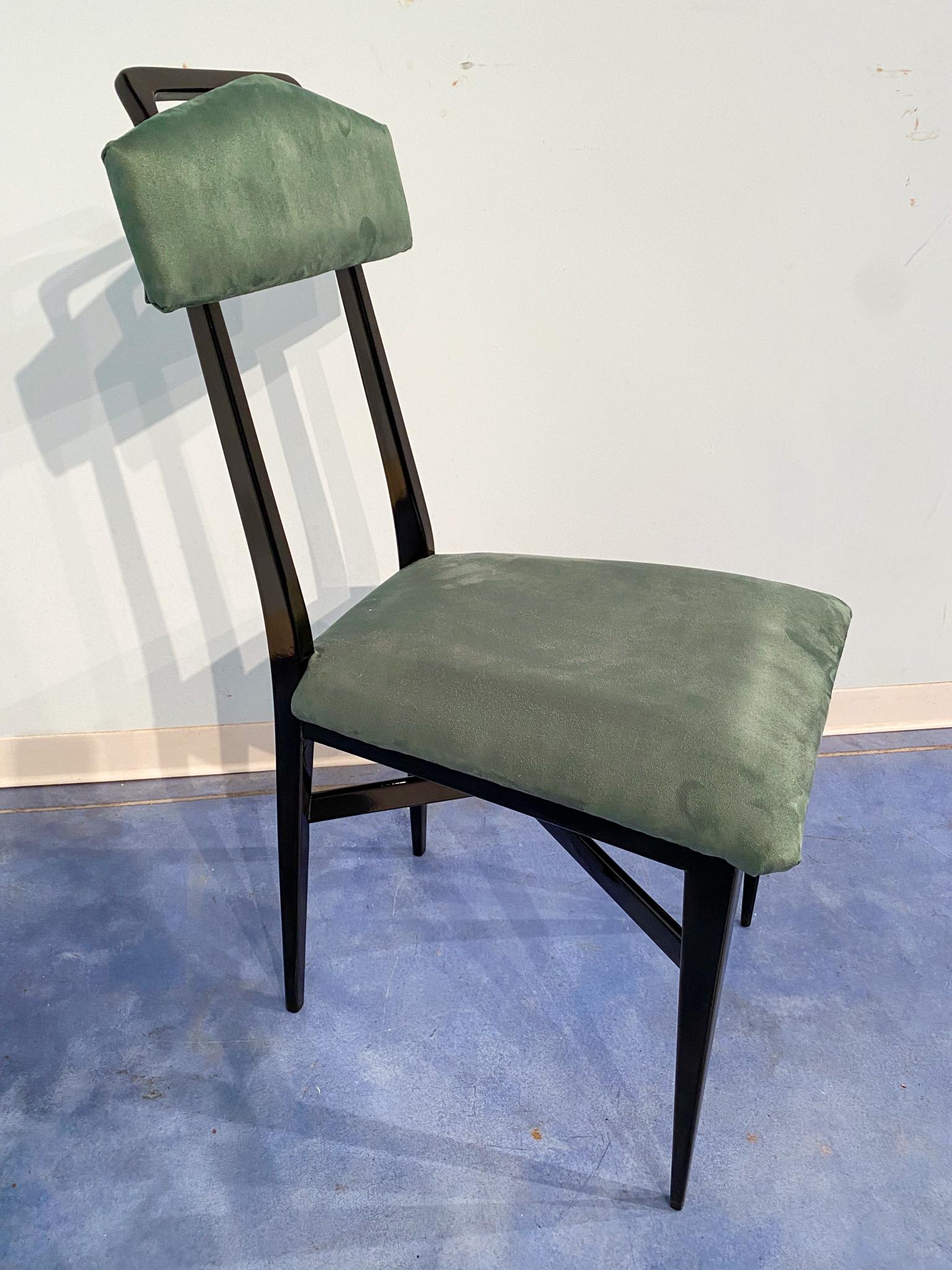 Italian Mid-Century Black and Green Color Dining Chairs, Set of Six, 1950s For Sale 9