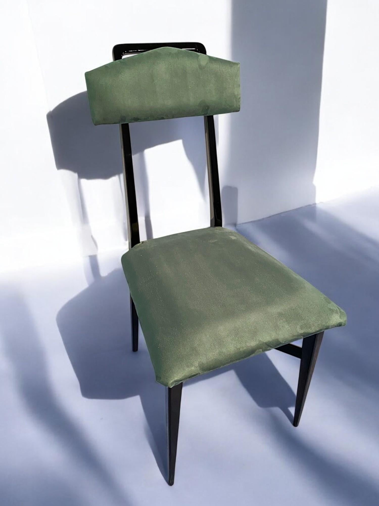 Italian Mid-Century Black and Green Color Dining Chairs, Set of Six, 1950s For Sale 9