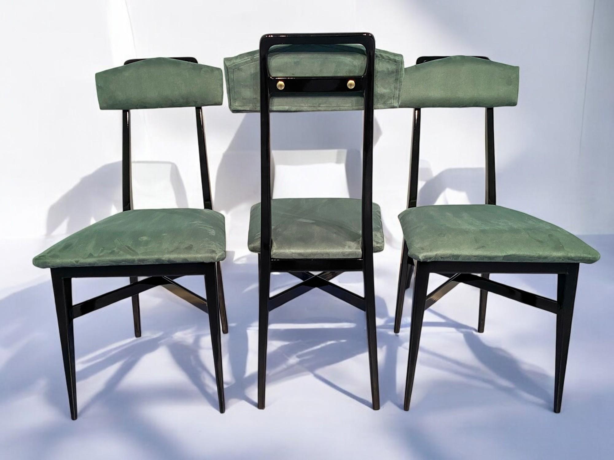 Italian Mid-Century Black and Green Color Dining Chairs, Set of Six, 1950s For Sale 11