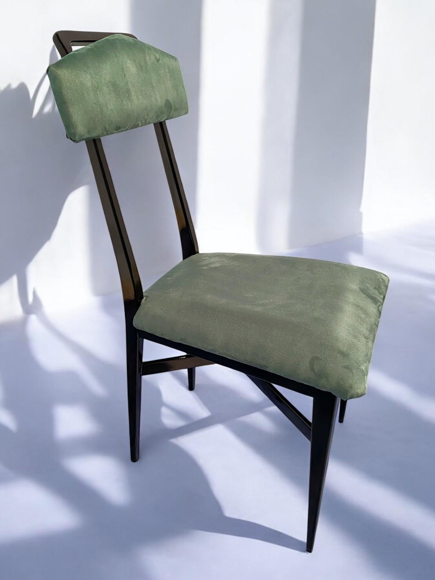 Italian Mid-Century Black and Green Color Dining Chairs, Set of Six, 1950s For Sale 12
