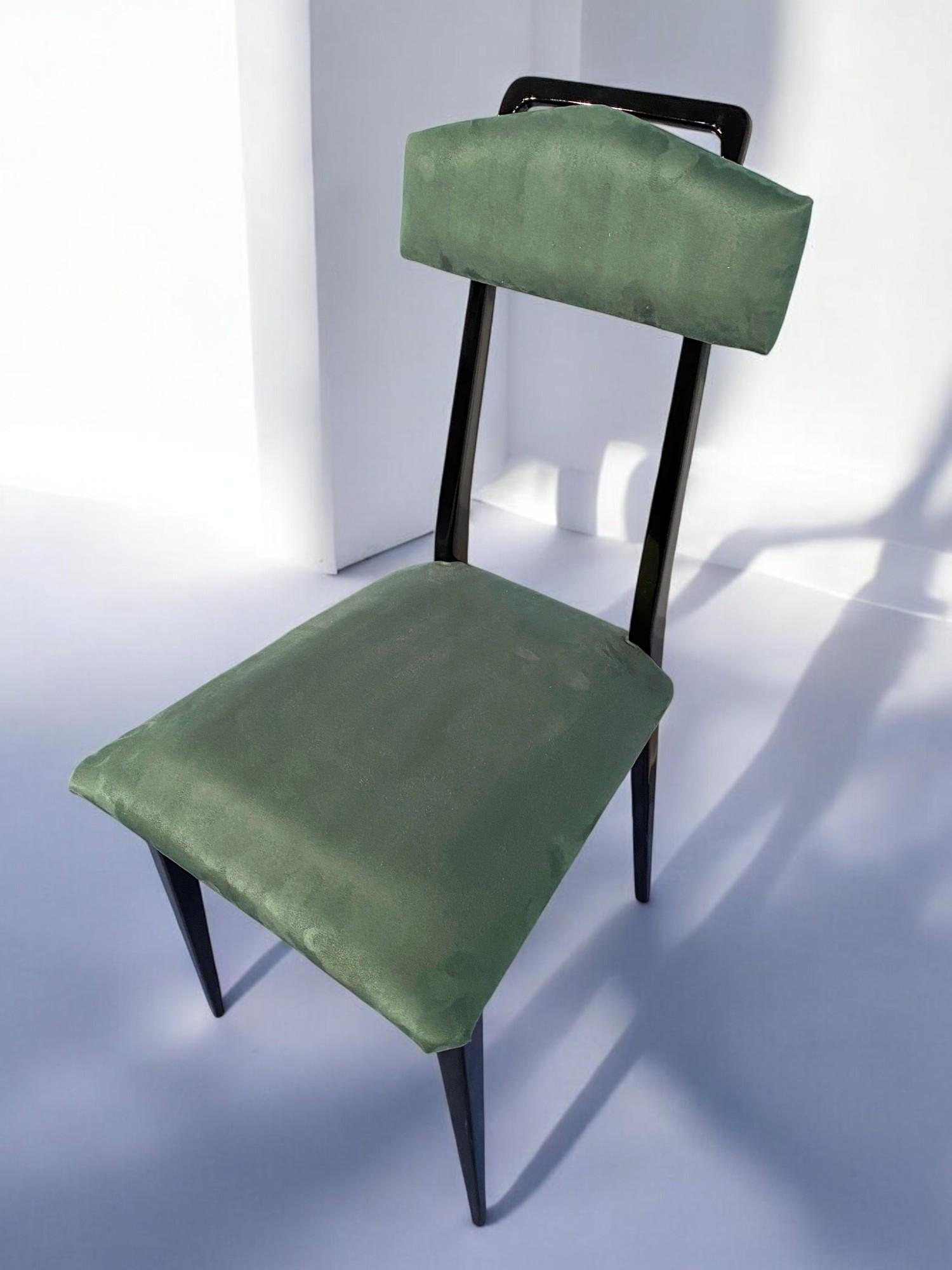 Italian Mid-Century Black and Green Color Dining Chairs, Set of Six, 1950s For Sale 13