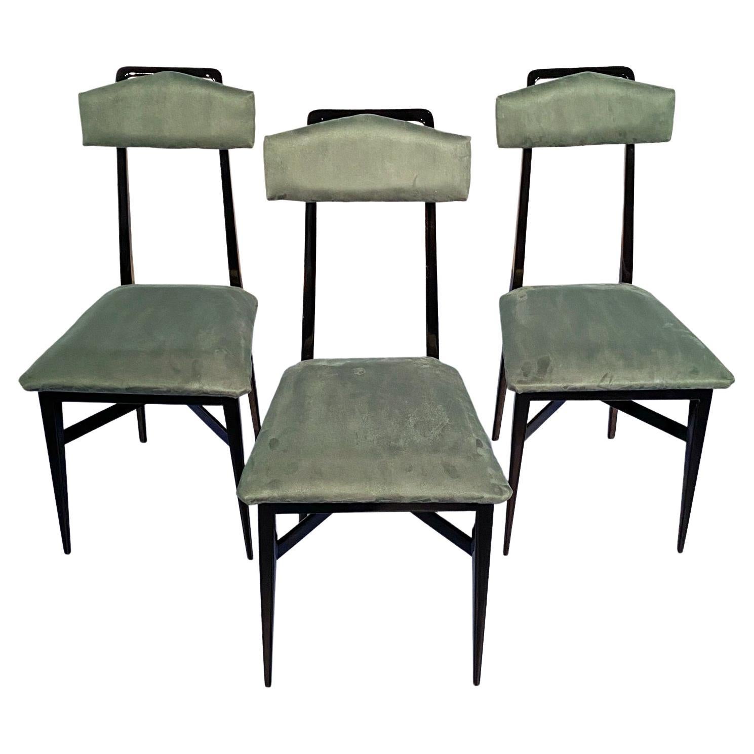 Mid-Century Modern Italian Mid-Century Black and Green Color Dining Chairs, Set of Six, 1950s For Sale