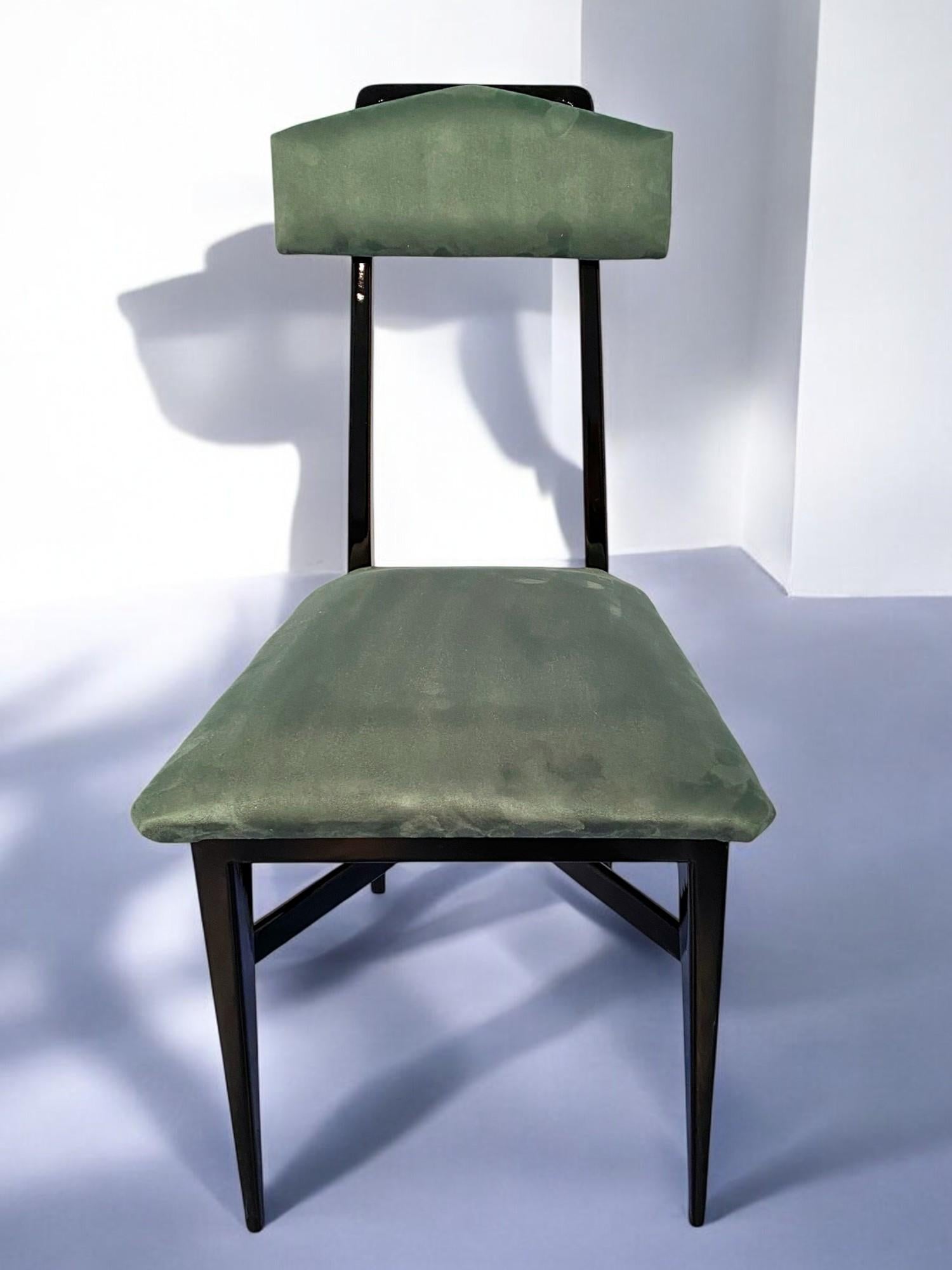 Italian Mid-Century Black and Green Color Dining Chairs, Set of Six, 1950s For Sale 14