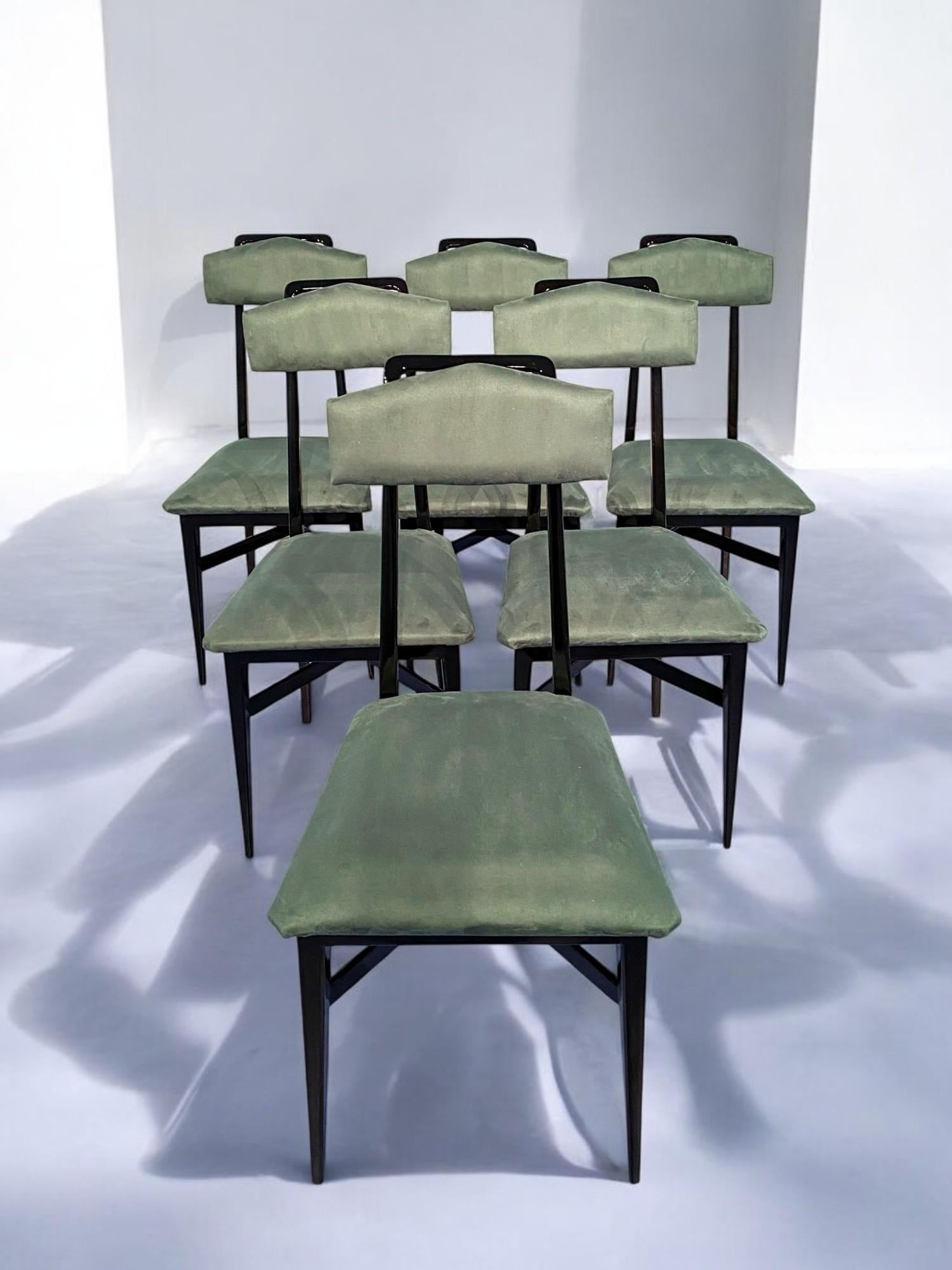 Mid-Century Modern Italian Mid-Century Black and Green Color Dining Chairs, Set of Six, 1950s For Sale