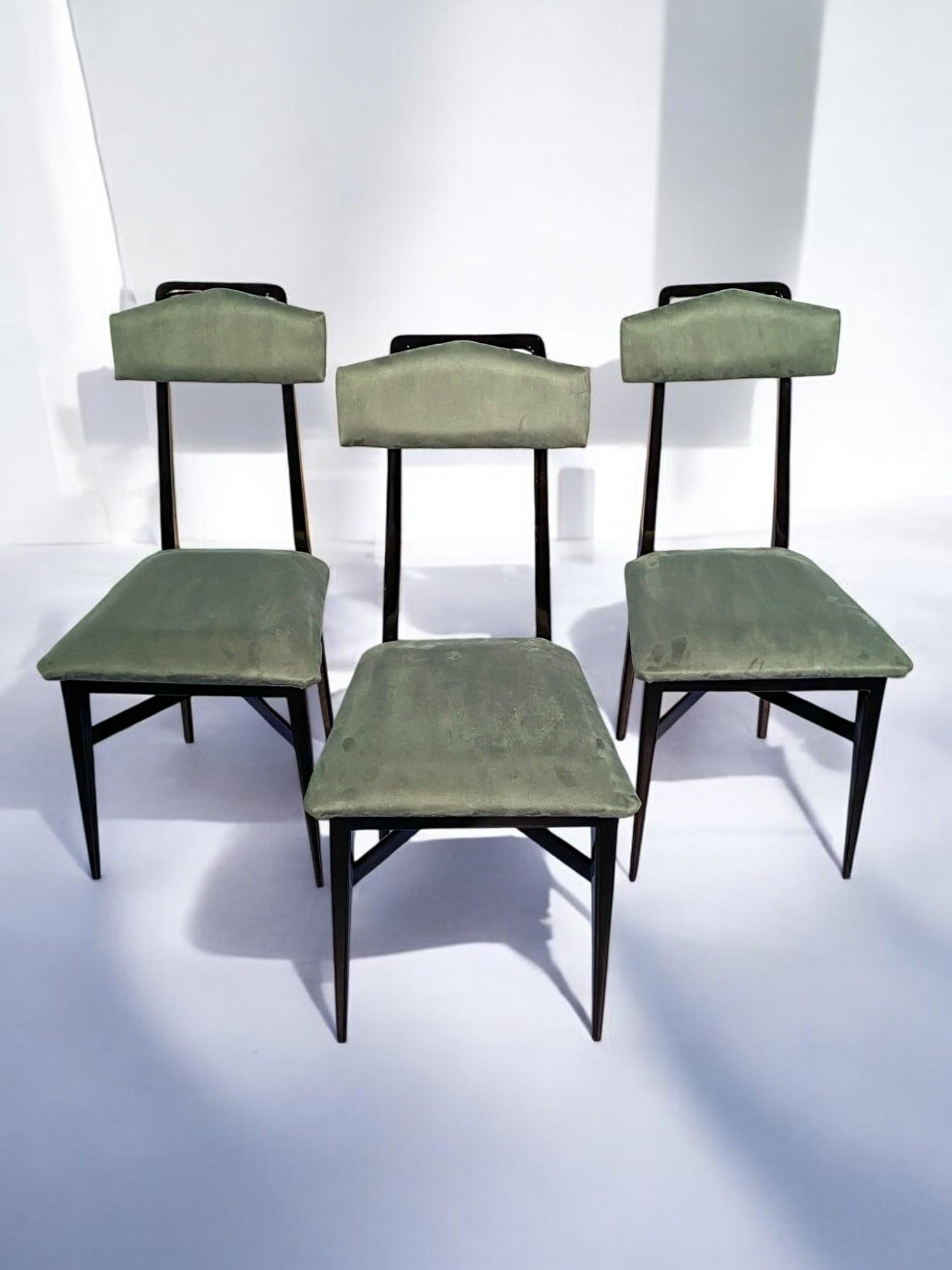Italian Mid-Century Black and Green Color Dining Chairs, Set of Six, 1950s In Excellent Condition For Sale In Traversetolo, IT