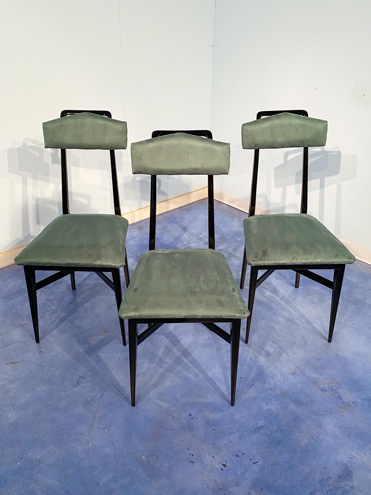 Milieu du XXe siècle Chaises de salle à manger italiennes du milieu du siècle dernier de couleur noire et verte, ensemble de six, années 1950 en vente
