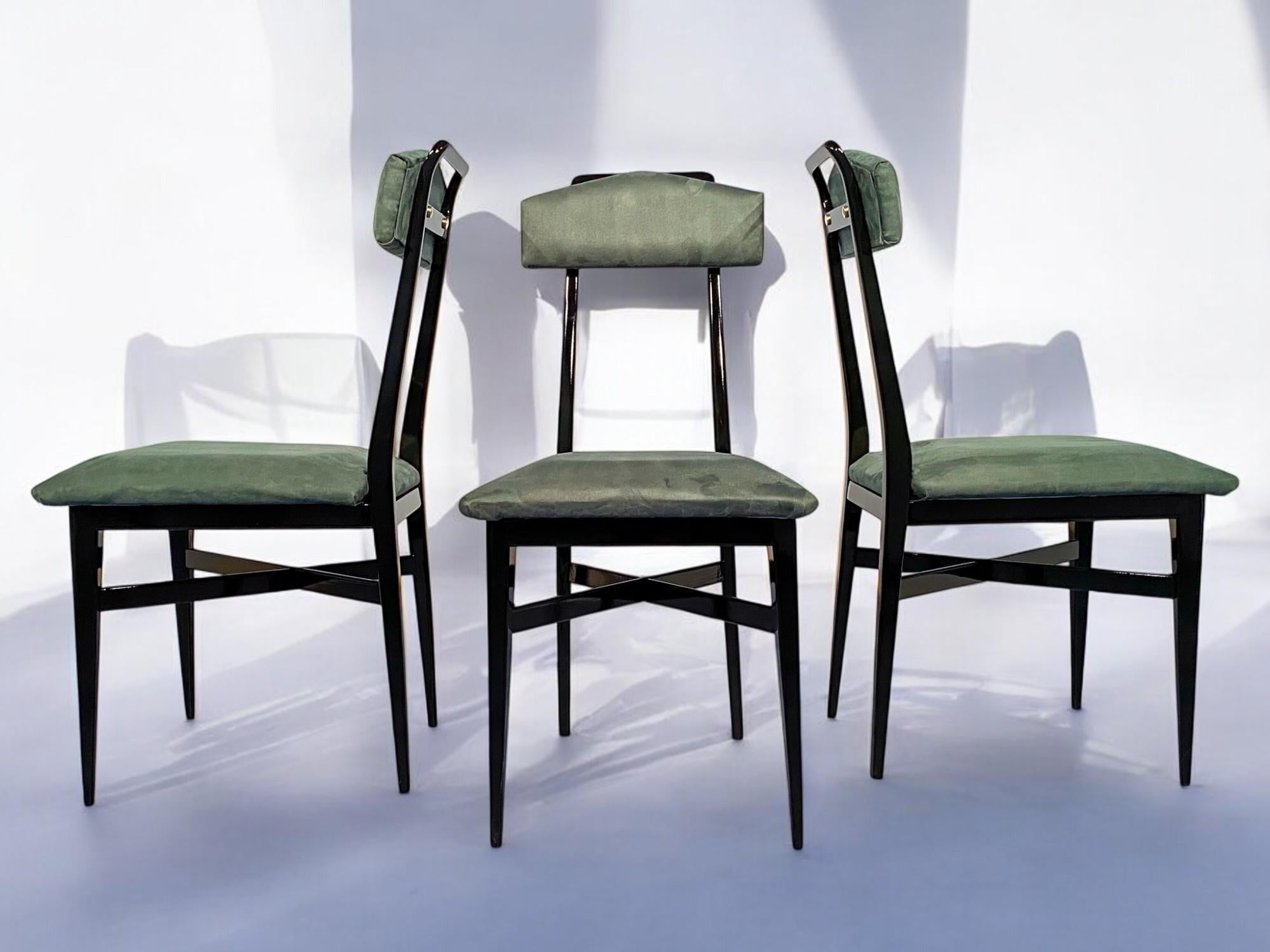 Mid-20th Century Italian Mid-Century Black and Green Color Dining Chairs, Set of Six, 1950s For Sale