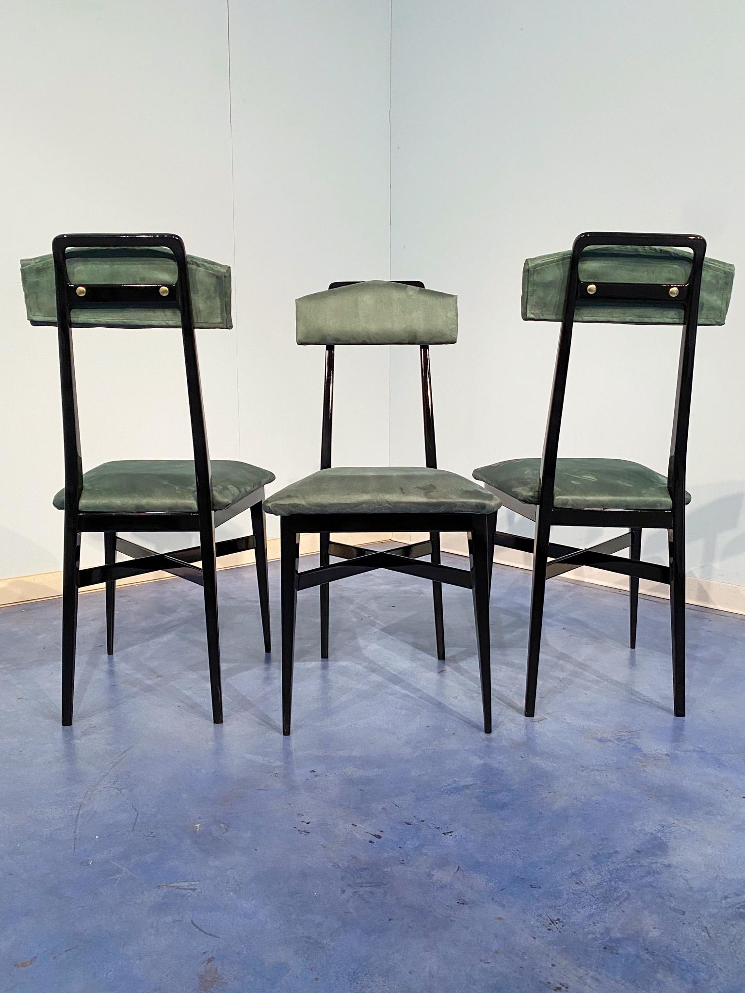 Italian Mid-Century Black and Green Color Dining Chairs, Set of Six, 1950s For Sale 1