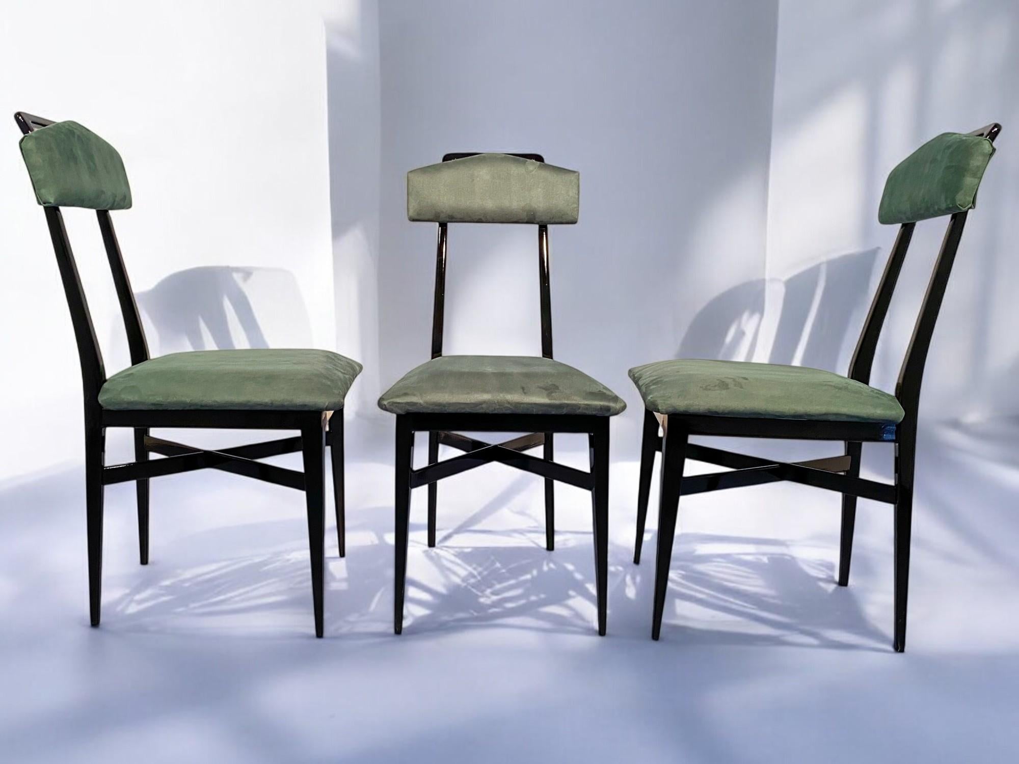 Italian Mid-Century Black and Green Color Dining Chairs, Set of Six, 1950s For Sale 1