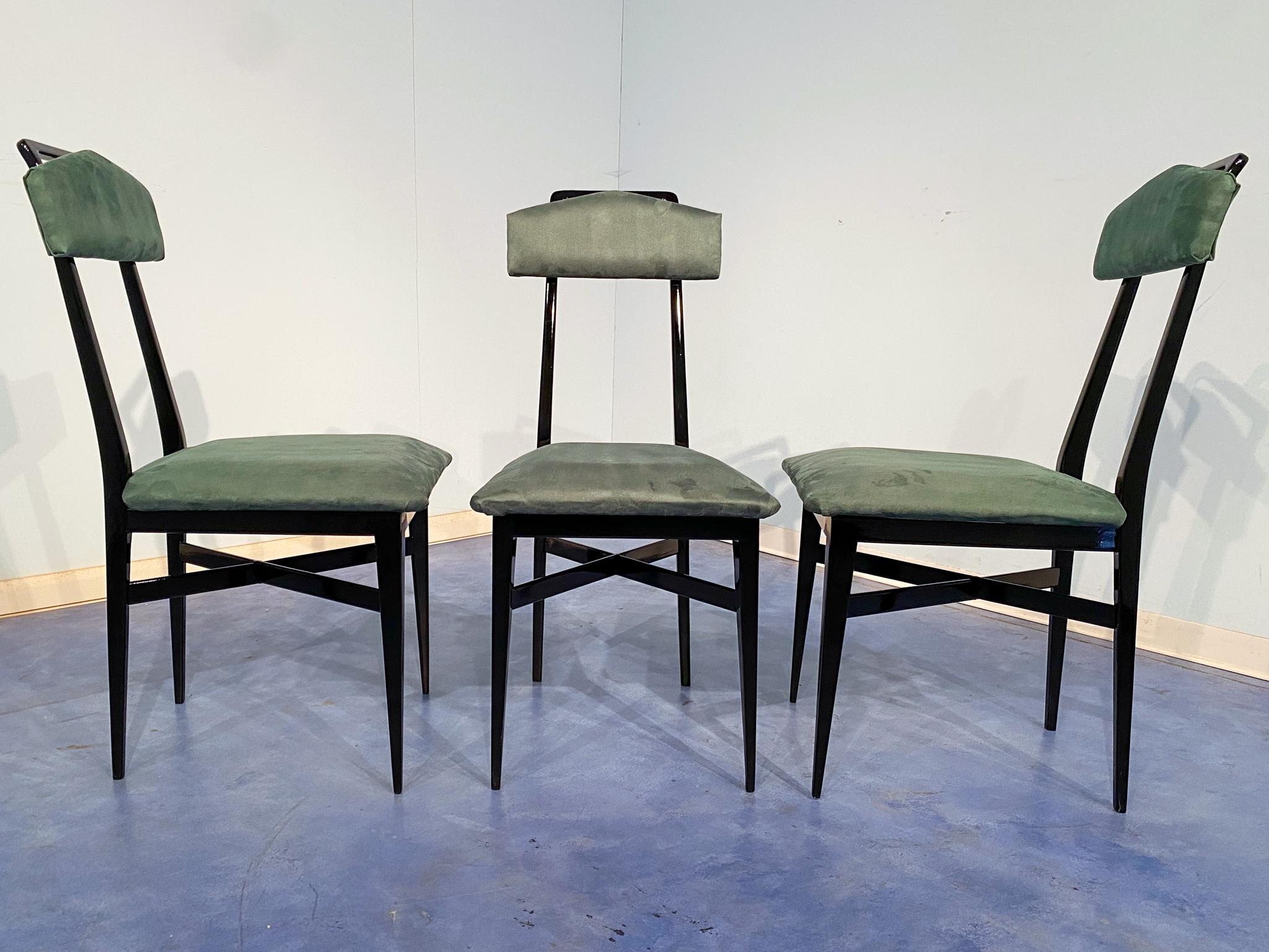 Italian Mid-Century Black and Green Color Dining Chairs, Set of Six, 1950s For Sale 2