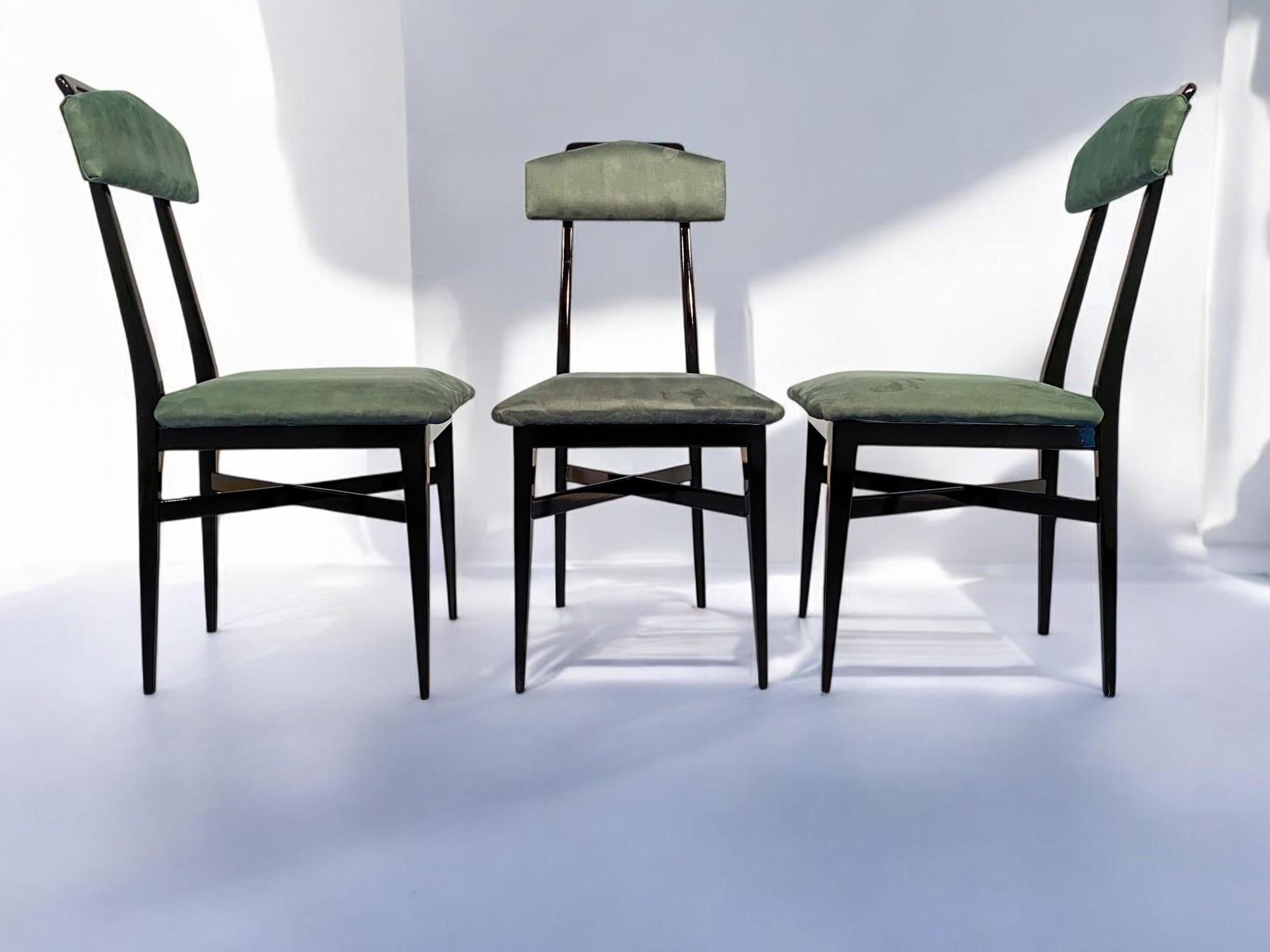 Italian Mid-Century Black and Green Color Dining Chairs, Set of Six, 1950s For Sale 2