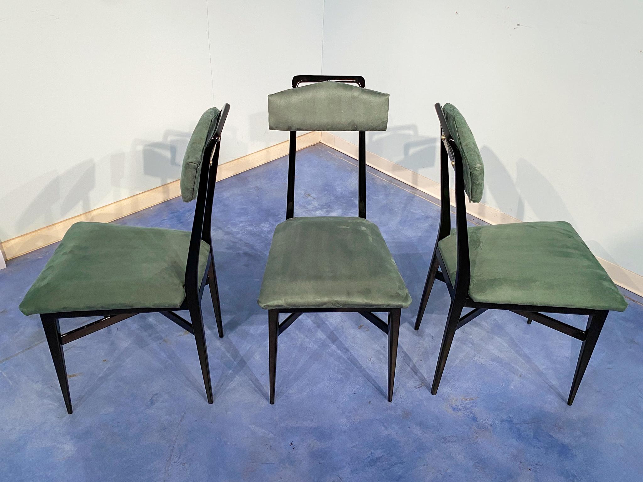 Italian Mid-Century Black and Green Color Dining Chairs, Set of Six, 1950s For Sale 3