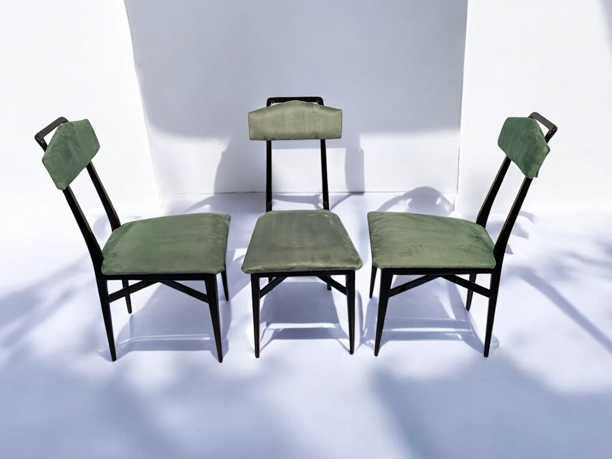 Italian Mid-Century Black and Green Color Dining Chairs, Set of Six, 1950s For Sale 3