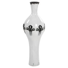 Italienische schwarz-weiße Mid-Century-Vase im Raku-Design, signiert MARIONI, 1970er Jahre