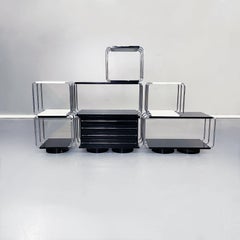 Italian Mid-Century Black and White Wooden and Steel Modular Bookcase, 1970s