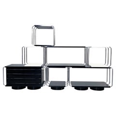 Italian Mid-Century Black and White Wooden and Steel Modular Bookcase, 1970s