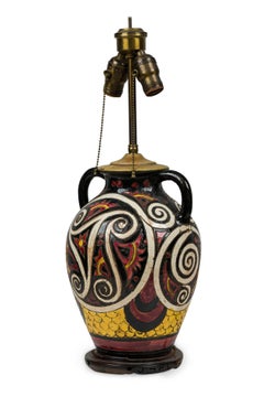 Italian Mid-Century Black-Figure Pottery Table Lamp