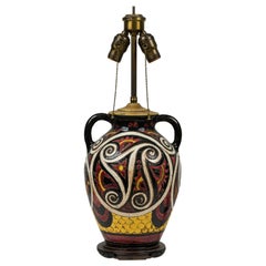 Italian Mid-Century Black-Figure Pottery Table Lamp