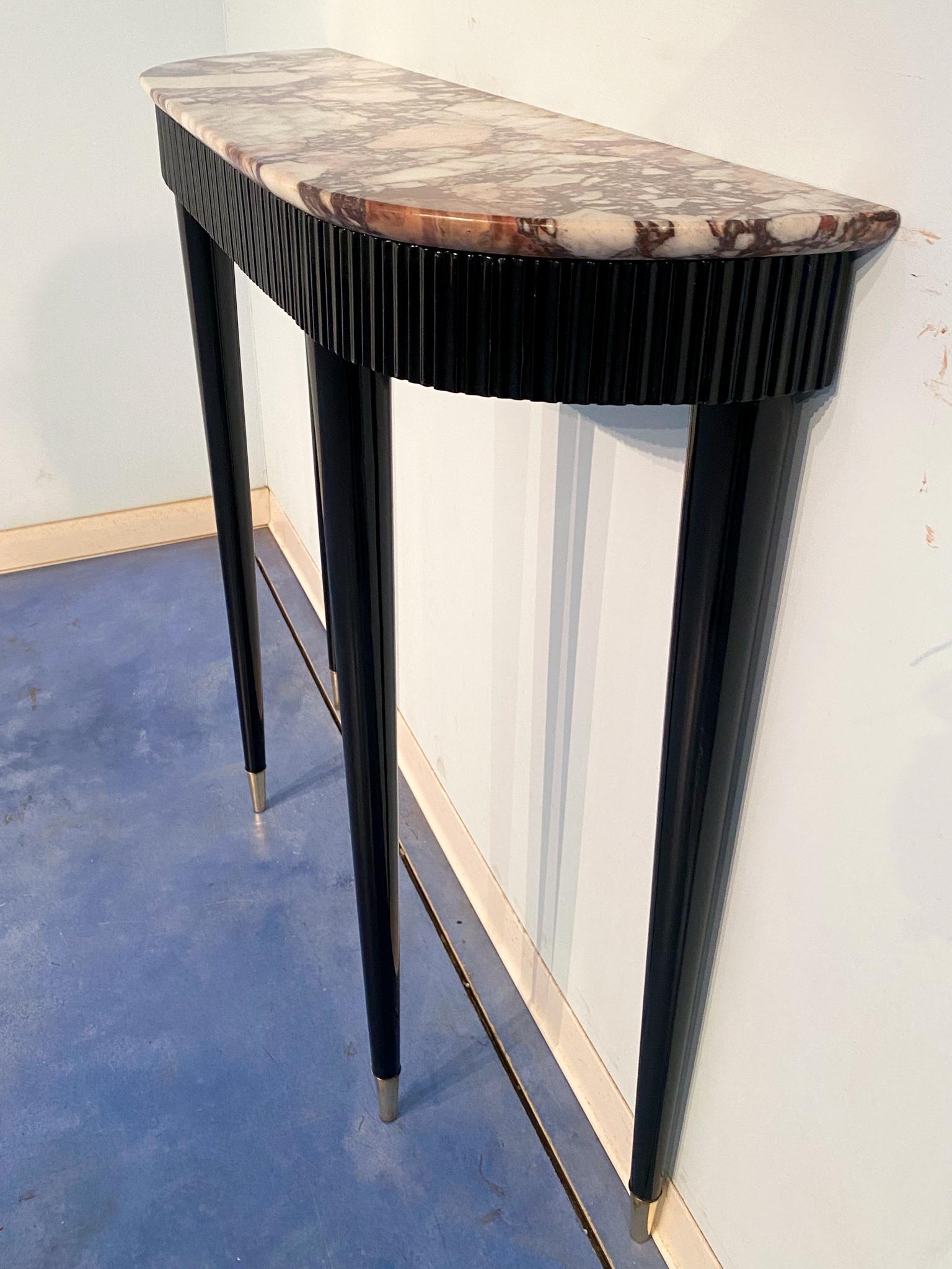 Italian Mid-Century Black Lacquer Console with Marble Top Attributed to P. Buffa For Sale 7
