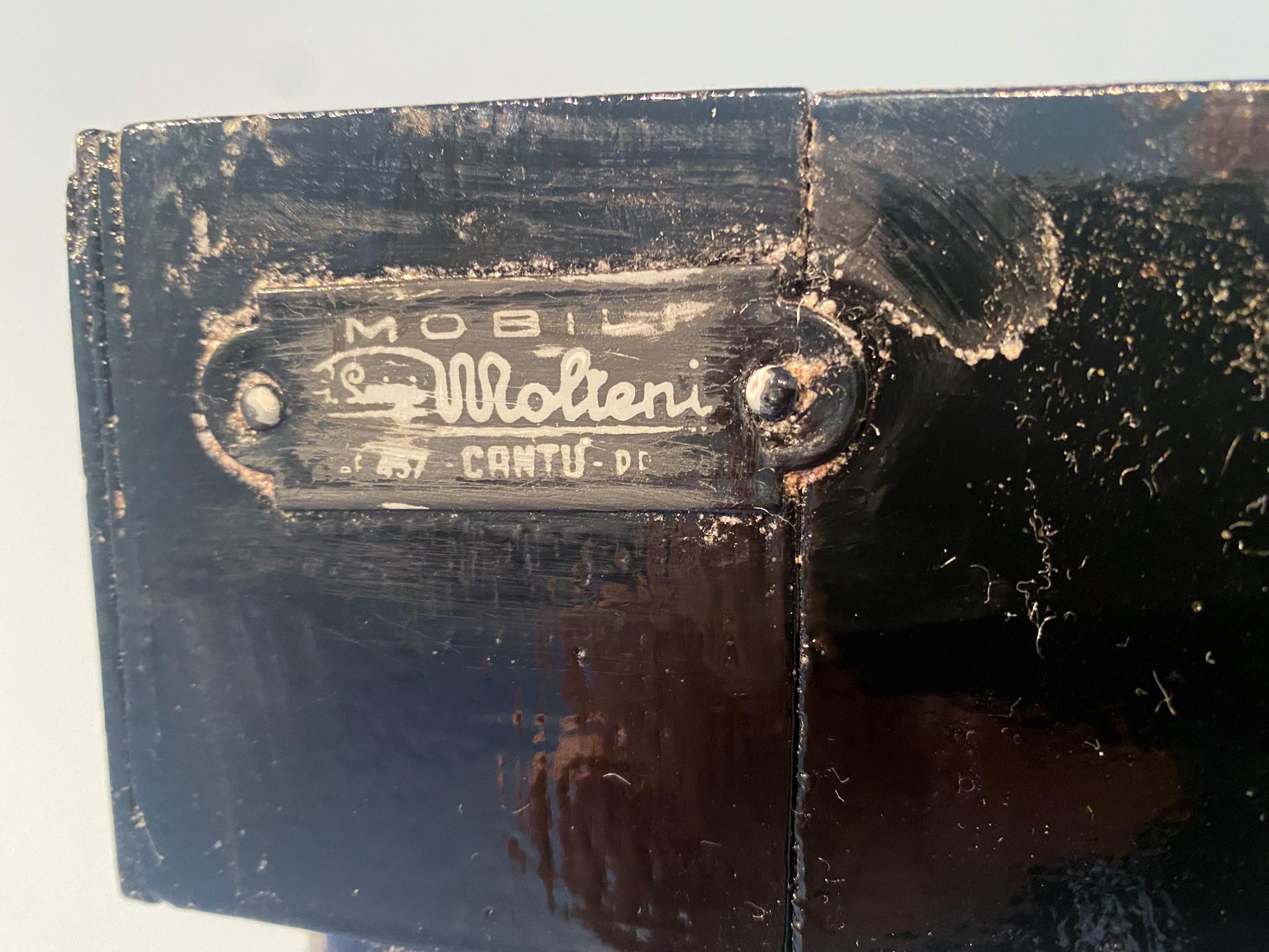 Console italienne du milieu du siècle dernier en laque noire avec plateau en marbre attribuée à P. Buffa en vente 11