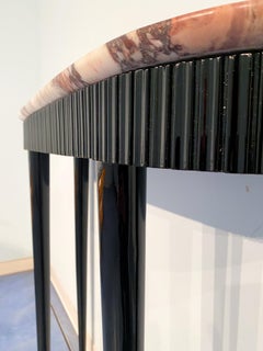 Italian Mid-Century Black Lacquer Console with Marble Top Attributed to P. Buffa