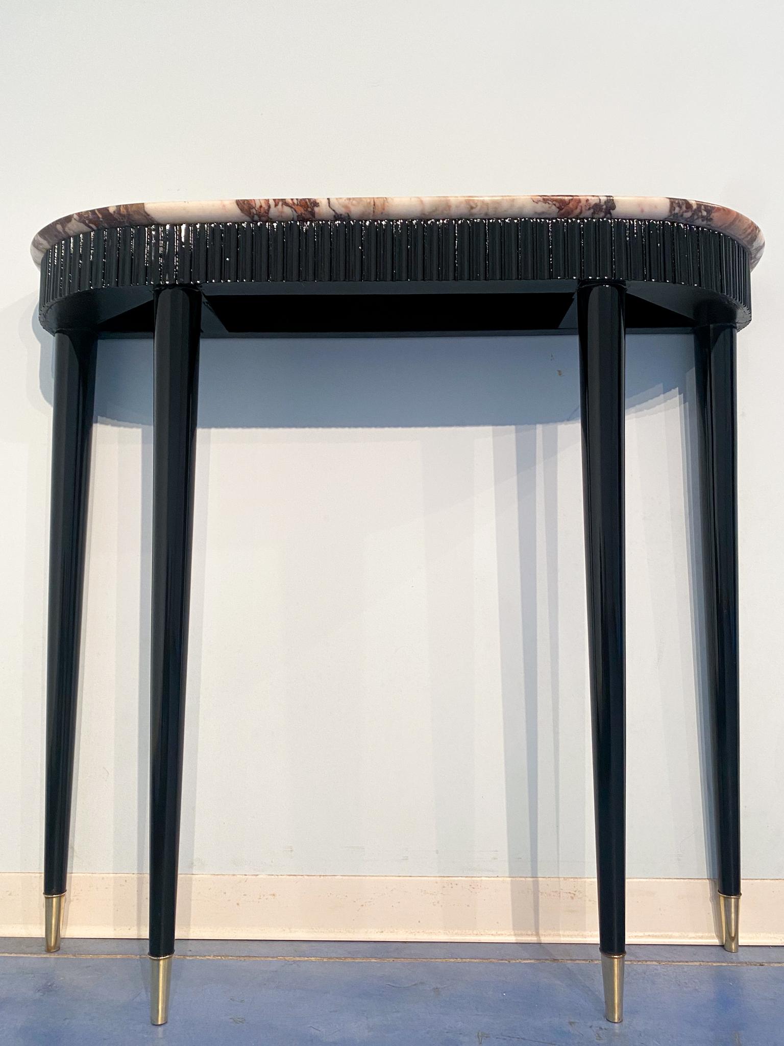 Blackened Italian Mid-Century Black Lacquer Console with Marble Top Attributed to P. Buffa For Sale