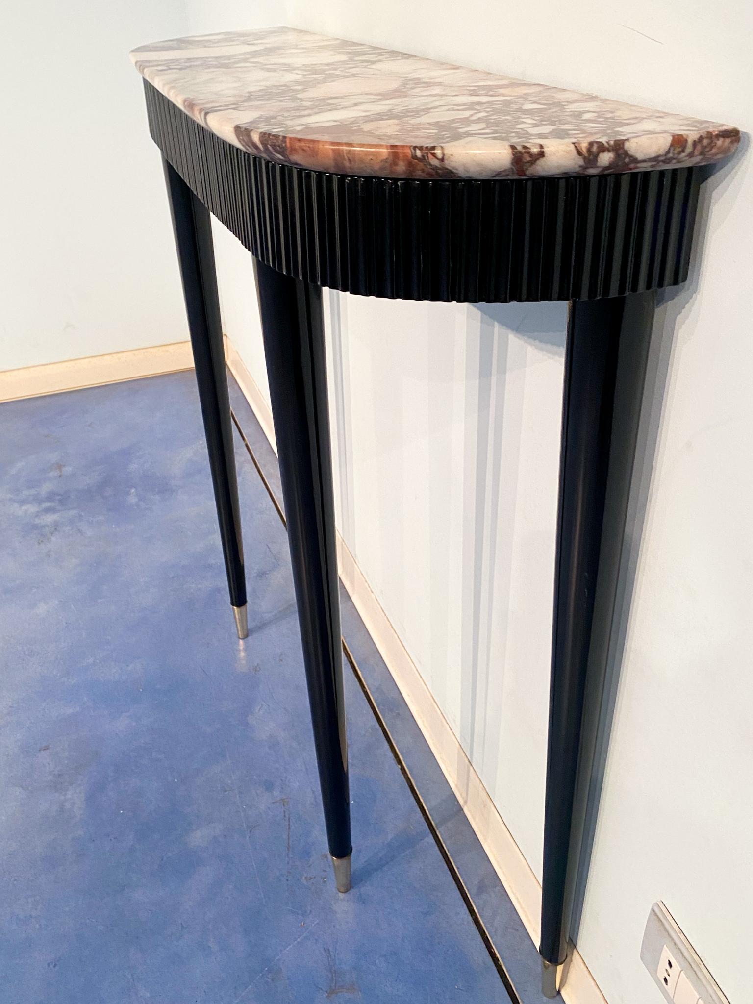 Italian Mid-Century Black Lacquer Console with Marble Top Attributed to P. Buffa For Sale 1