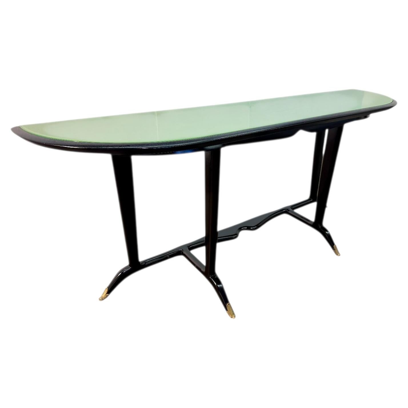 Italian Mid-Century Black Lacquered Wood and Green Glass Console, 1950s